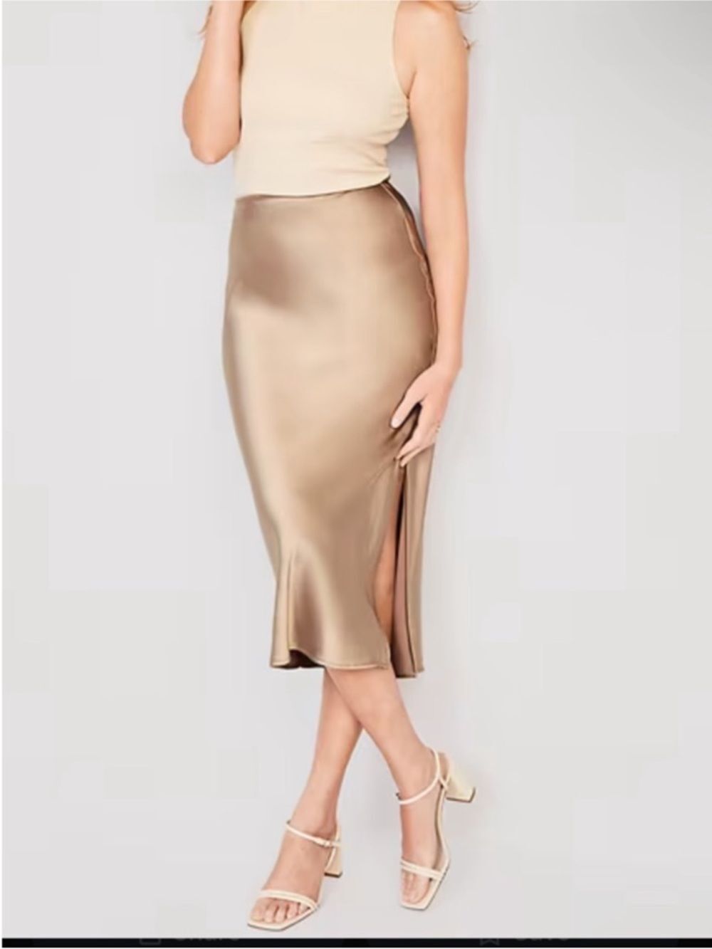 Old Navy Midi Satin Skirt Small Petite Champagne Gold Mocha